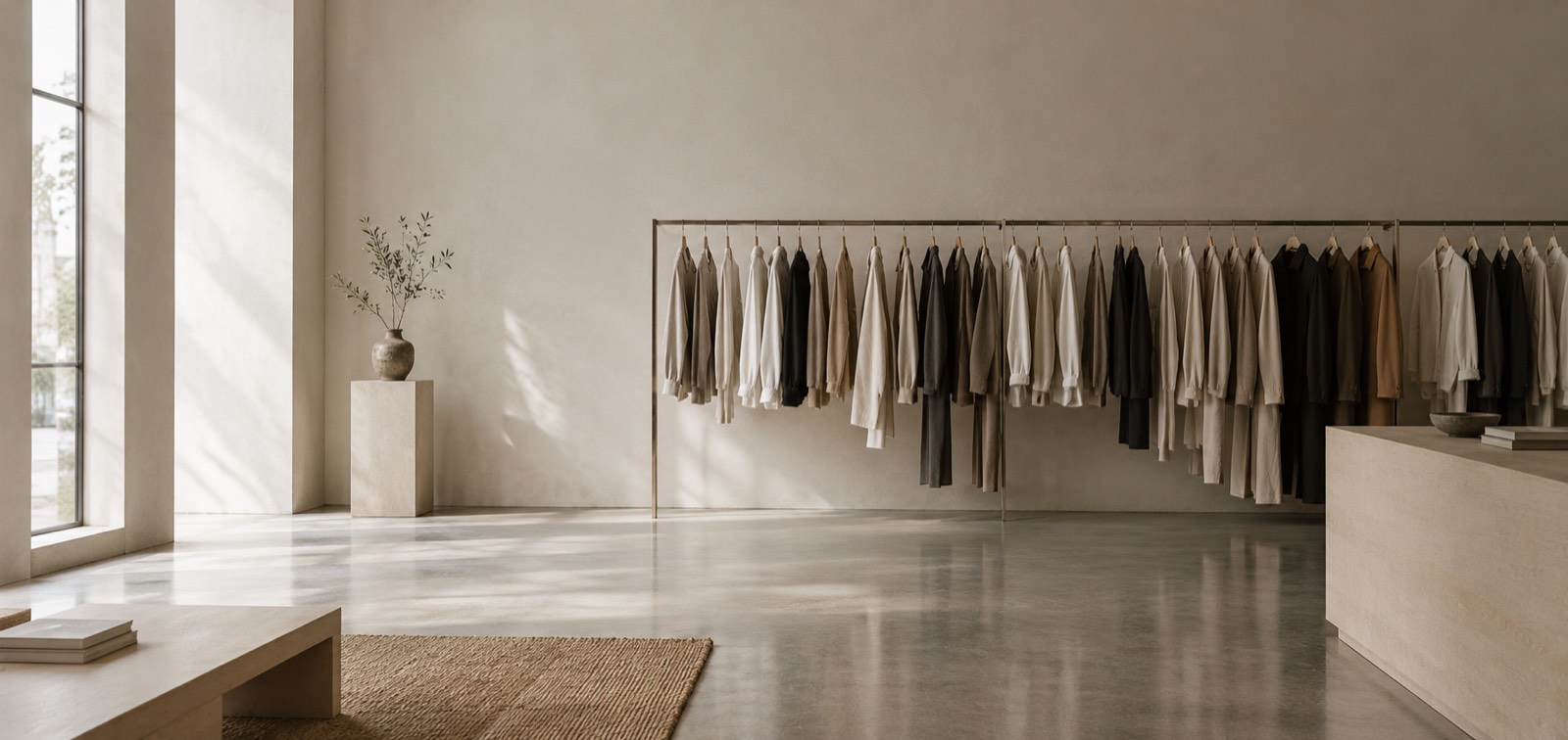 A calm retail interior at opening time