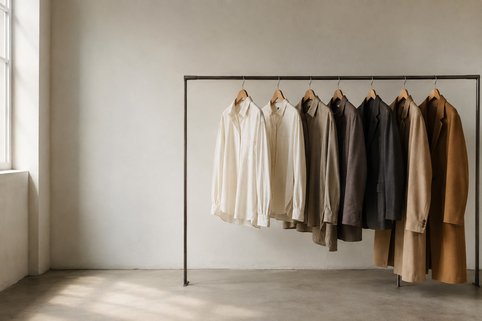 A rail of sample garments in the AMH studio